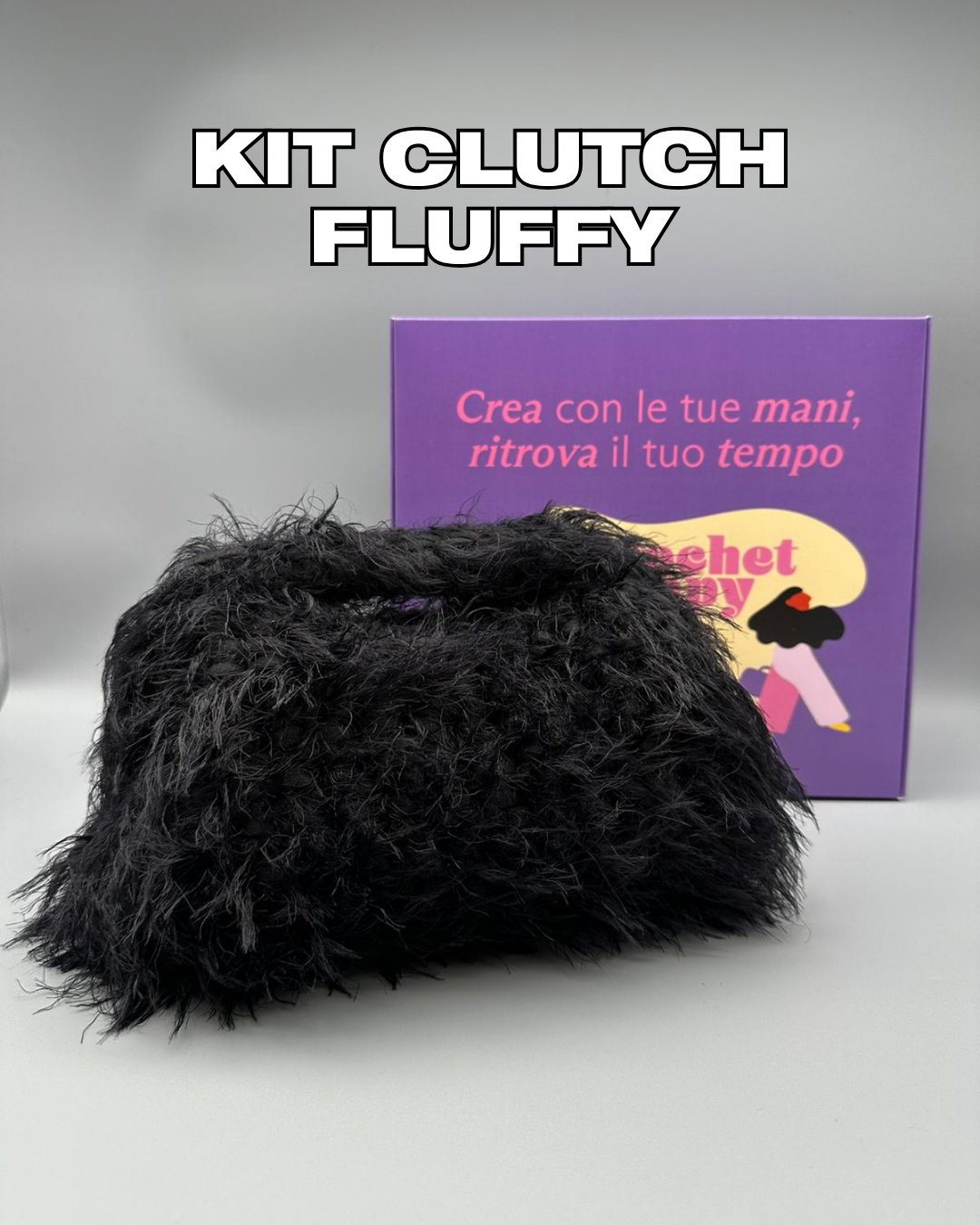 KIT BORSA CLUTCH FLUFFY NERA